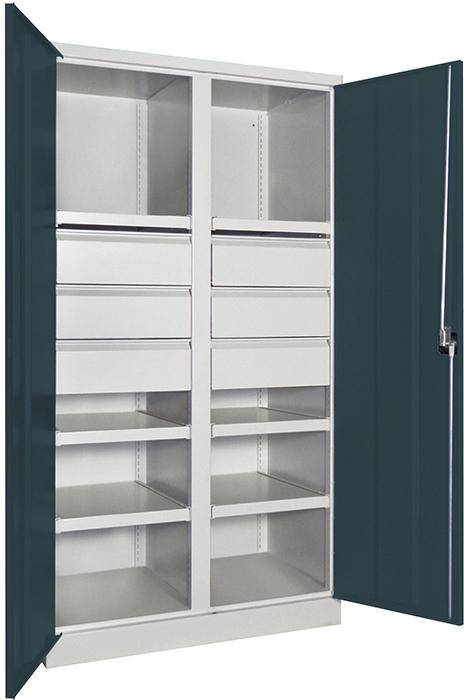 Schwerlastschrank m.TürenB1040xT630xH1950 mm 6 FB, SL 6 x FH 175 mm RAL 7035/7016 Mittelwand - Artikel: 7830354265