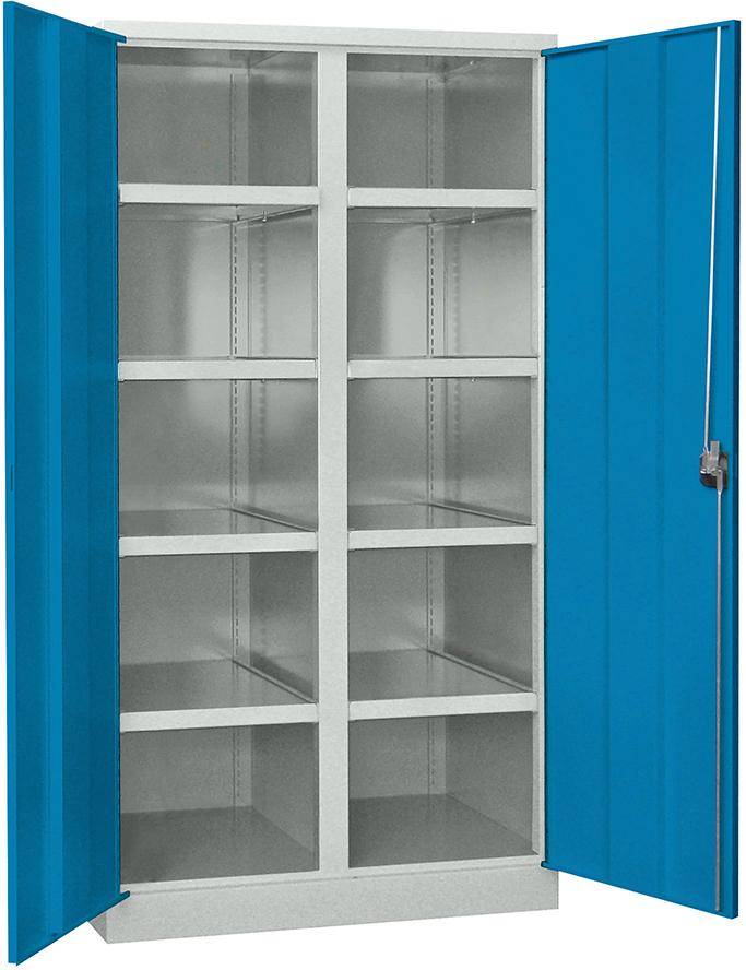 Schwerlastschrank m.TürenB1040xT630xH1950 mm 8 Böden RAL 7035/5012 Mittelwand - Artikel: 7830354260
