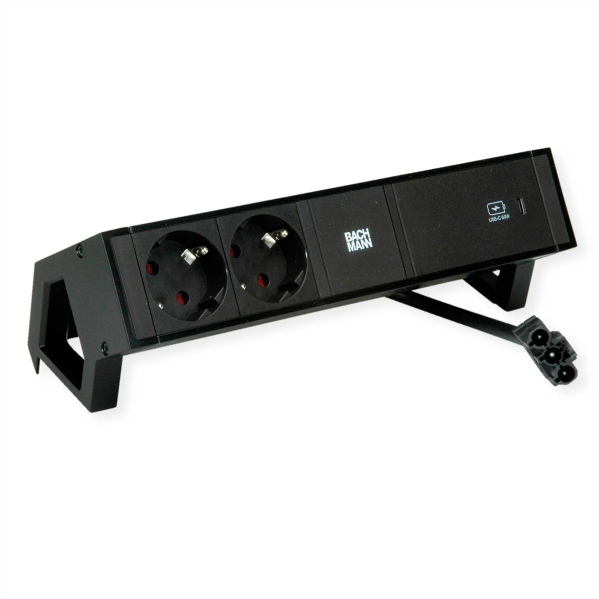BACHMANN DESK2 2xSchutzkontakt USB C, USB Charger 60W 0,2m GST18 Schwarz