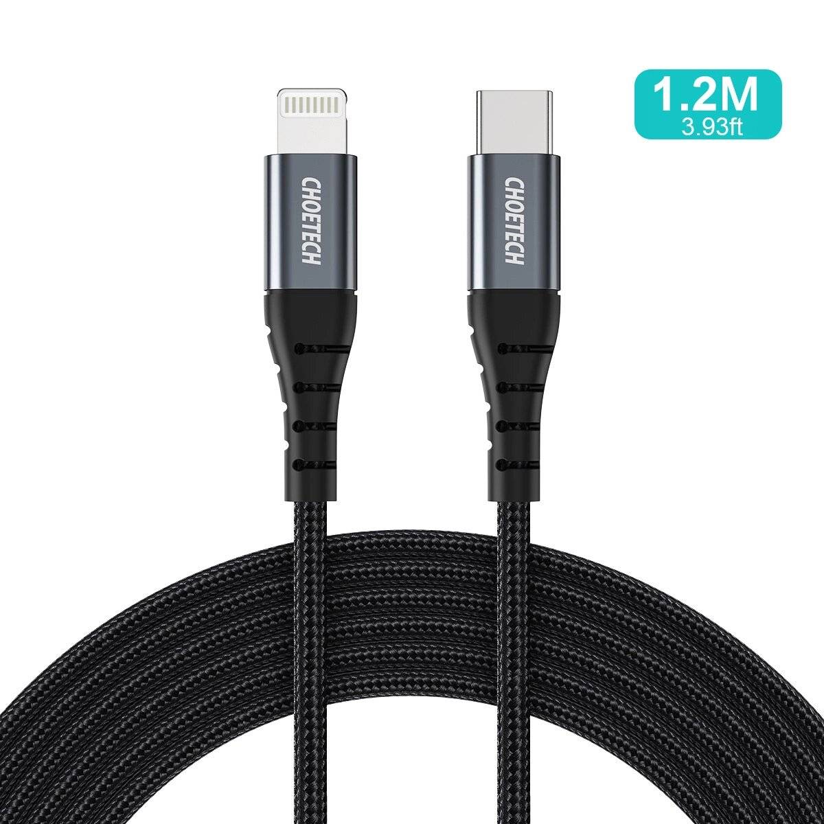 Choetech IP0039 USB-C auf Lightning Kabel, MFi-zertifiziert, Nylon, 1,2 m, Schwarz