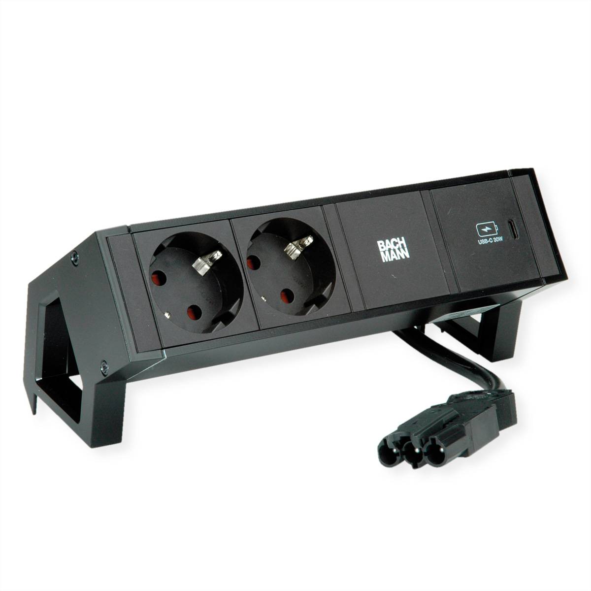 BACHMANN DESK2 2xSchutzkontakt USB C, USB Charger 30W 0,2m GST18 Schwarz