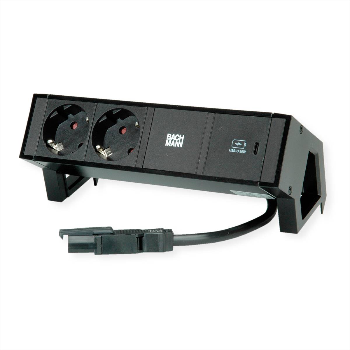 BACHMANN DESK2 2xSchutzkontakt USB C, USB Charger 30W 0,2m GST18 Schwarz