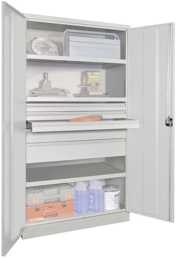 Schwerlastschrank m.TürenH1950xB1040xT630 mm 3 FB,SL 3x75,1x125,175mm RAL 7035 - Artikel: 7830354320