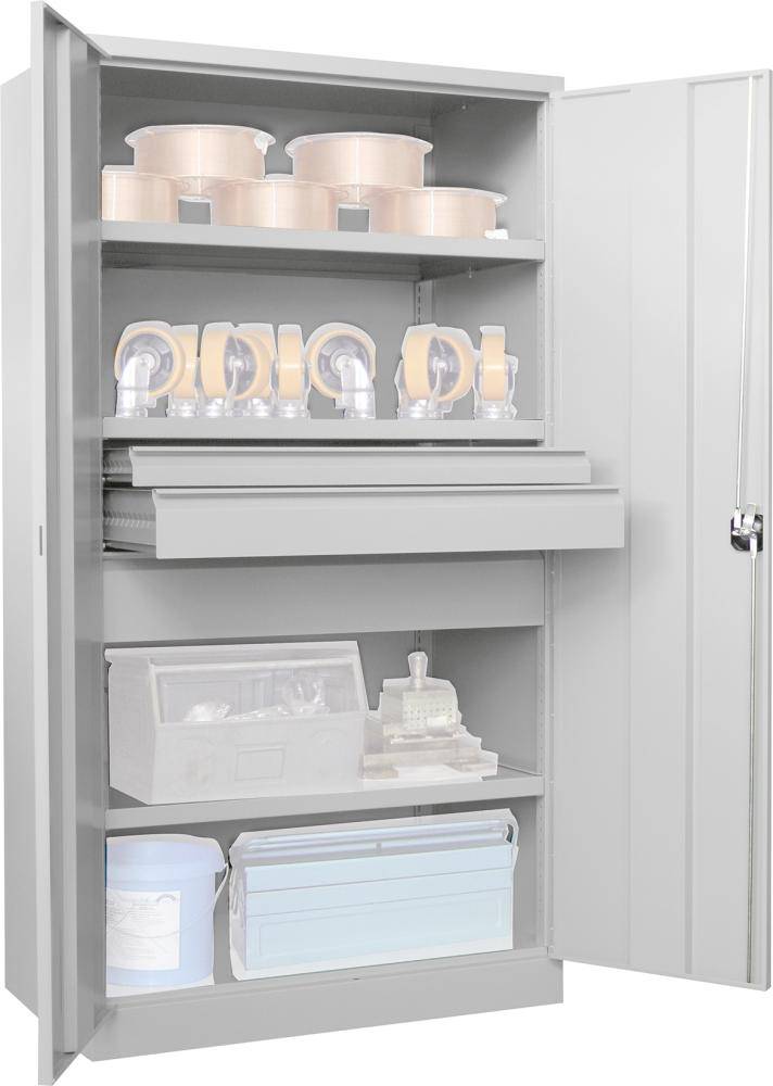 Schwerlastschrank m.TürenH1950xB1040xT630 mm 3 FB,SL je 1x75,125,175mmRAL 7035 - Artikel: 7830354316