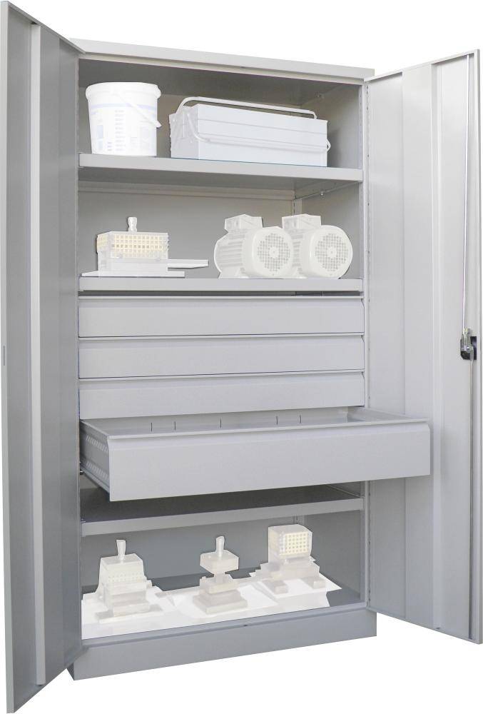 Schwerlastschrank m.TürenH1950xB1040xT630 mm 3 FB, SL 3xFH 125,1x175mmRAL 7035 - Artikel: 7830354312