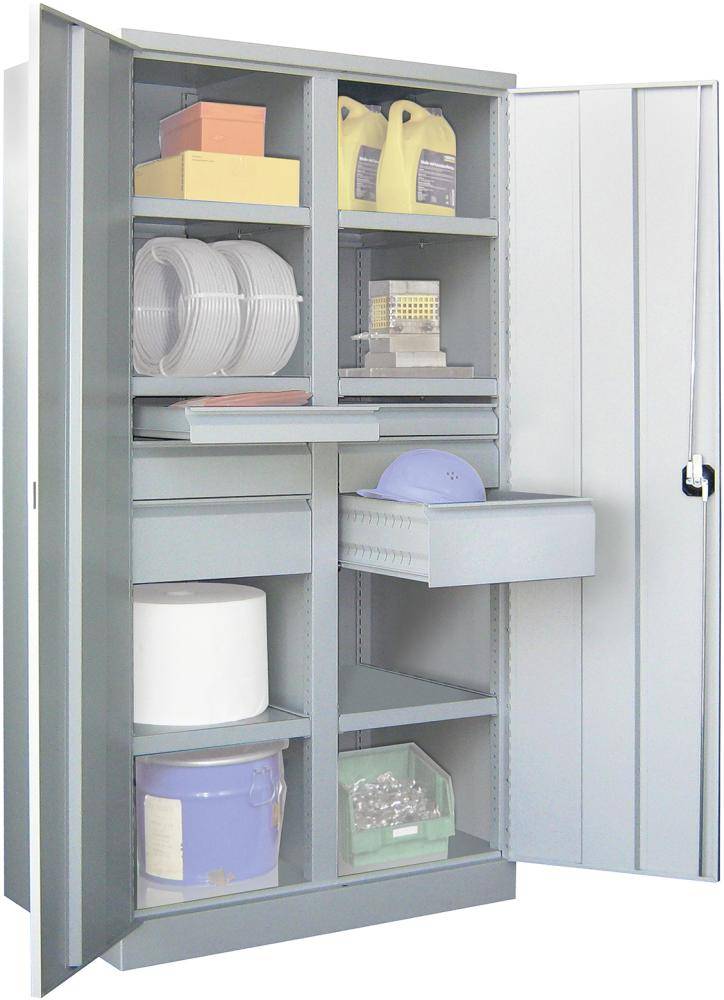 Schwerlastschrank m.TürenH1950xB1040xT630 mm 6 FB,SL je 2x75,125,175mmRAL 7035 Mittelwand - Artikel: 7830354348