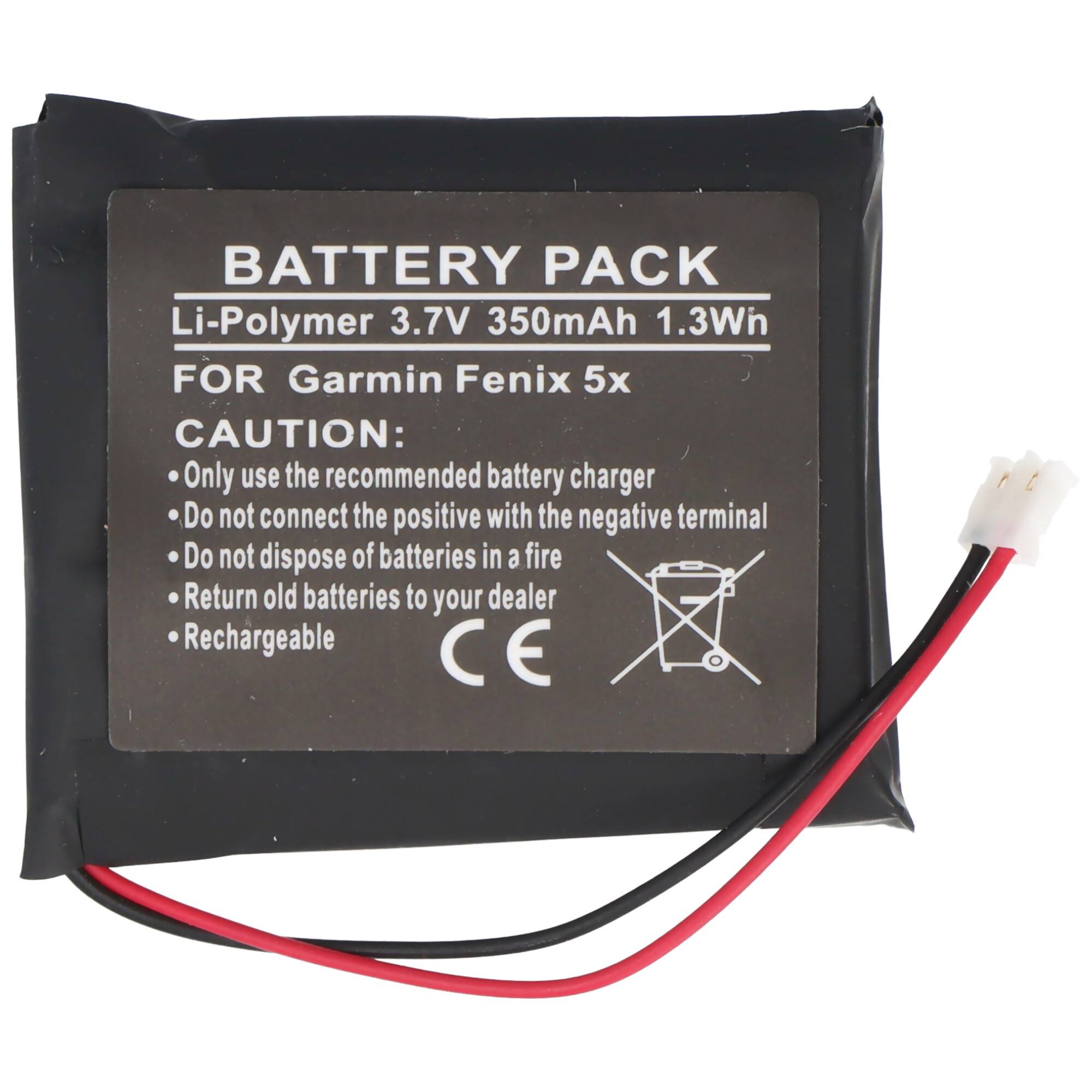 Akku passend für Garmin Fenix 5X, Li-Polymer, 3,7V, 350mAh, 1,3Wh