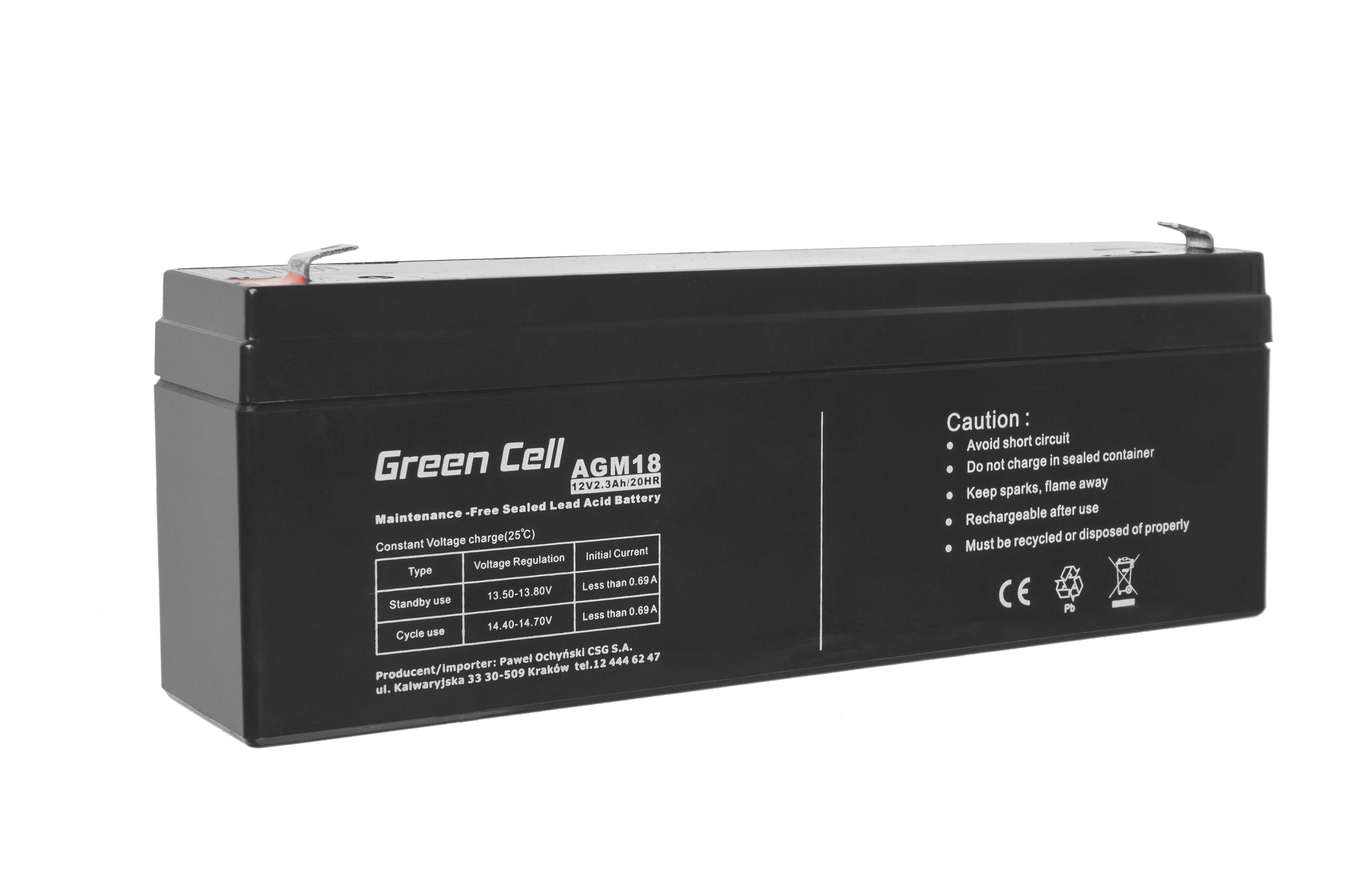 Green Cell AGM18 - 12 V - Schwarz - 2,3 Ah - 5 Jahr(e) - 2,1 A - 930 gBatterie -