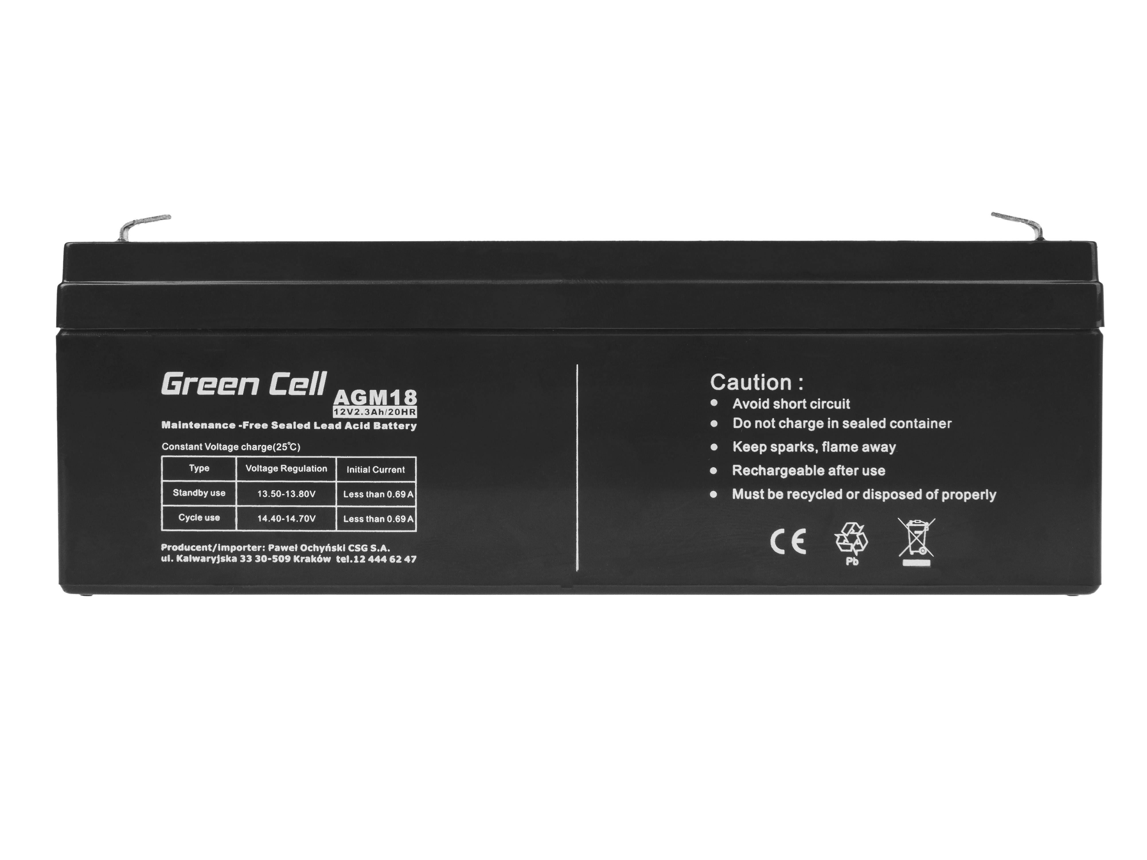 Green Cell AGM18 - 12 V - Schwarz - 2,3 Ah - 5 Jahr(e) - 2,1 A - 930 gBatterie -