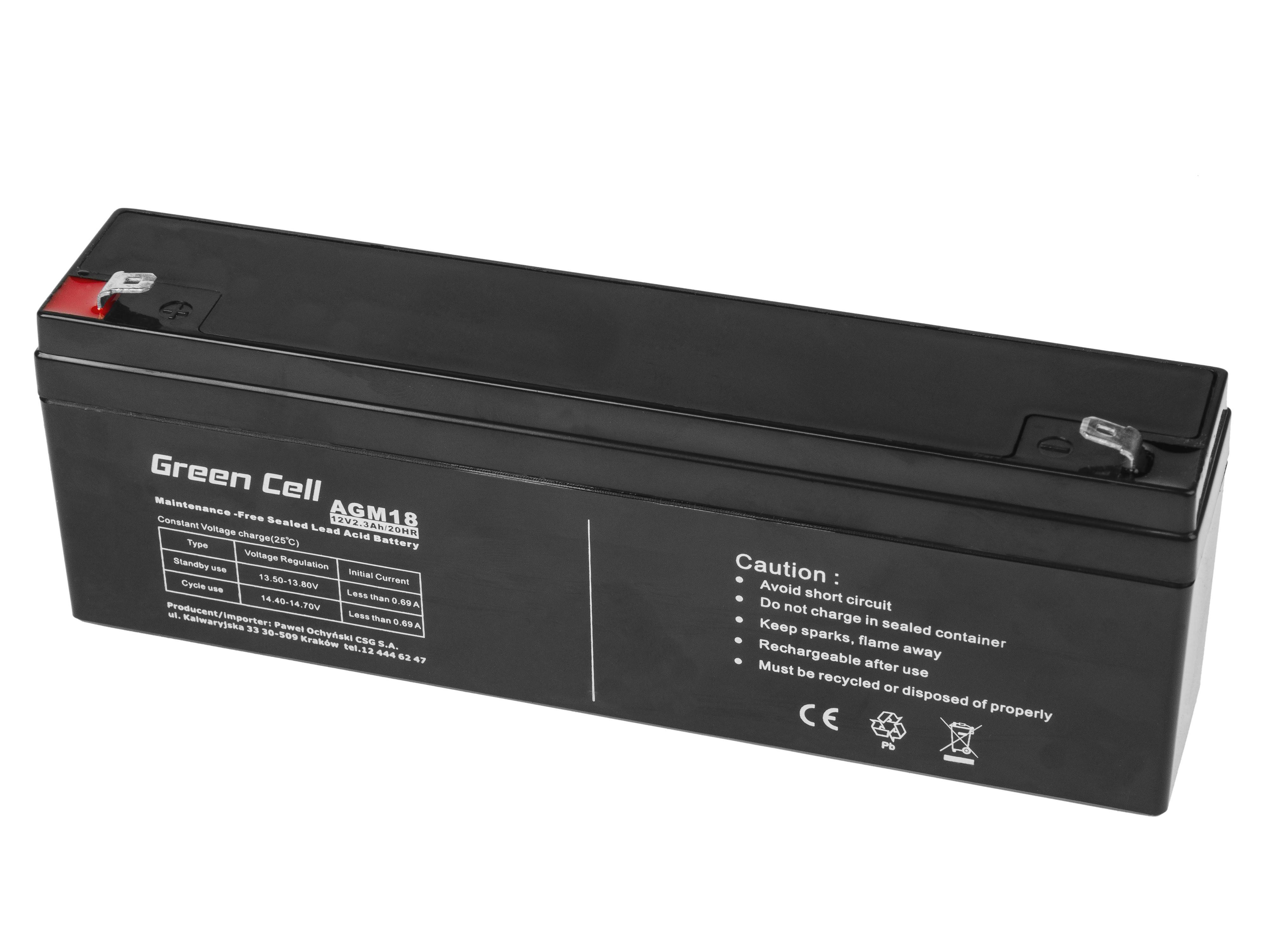 Green Cell AGM18 - 12 V - Schwarz - 2,3 Ah - 5 Jahr(e) - 2,1 A - 930 gBatterie -