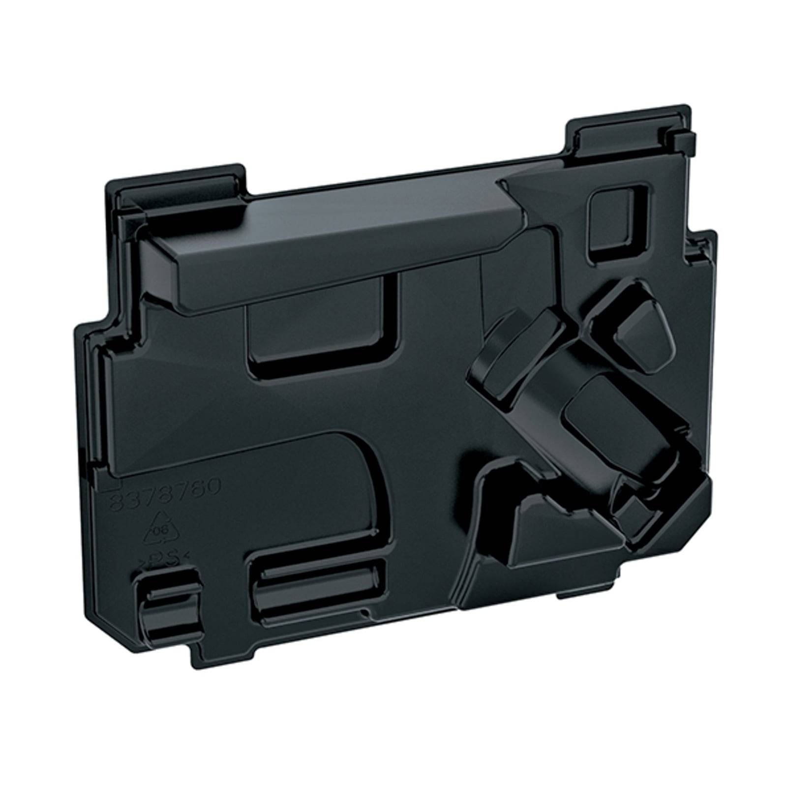 Schwarzes Plastikablage mit verschiedenen Fächern, höchstwahrscheinlich zum Aufbewahren von kleinen Gegenständen oder Komponenten, mit geometrischem Design.