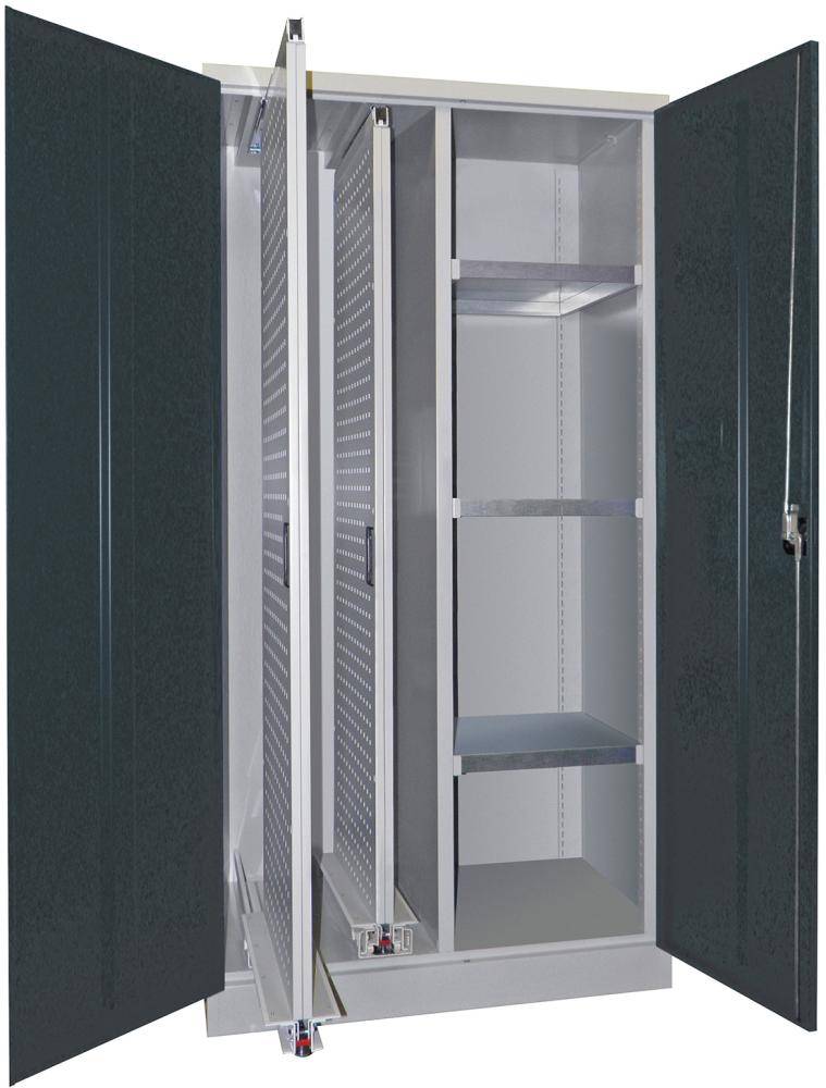 Vertikalauszugsschrank B1000xT600xH1950 mm 2 Wannen, 3 Böden RAL 7035/7016, Mittelwand - Artikel: 7830947246