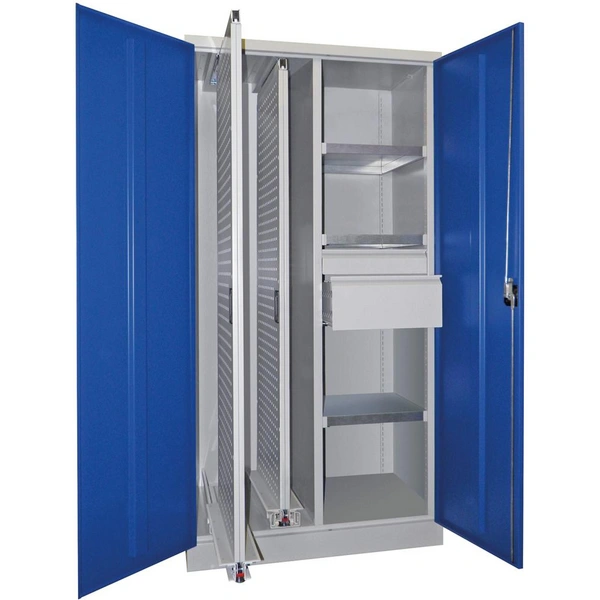 Vertikalauszugsschrank B1000xT600xH1950 mm 2 Wannen, 3 Böden, 2 SL RAL 7035/5012, Mittelwand - Artikel: 7830947249 Vertikalauszugsschrank B1000xT600xH1950 mm 2 Wannen, 3 Böden, 2 SL RAL 7035/5012, Mittelwand - Artikel: 7830947249
