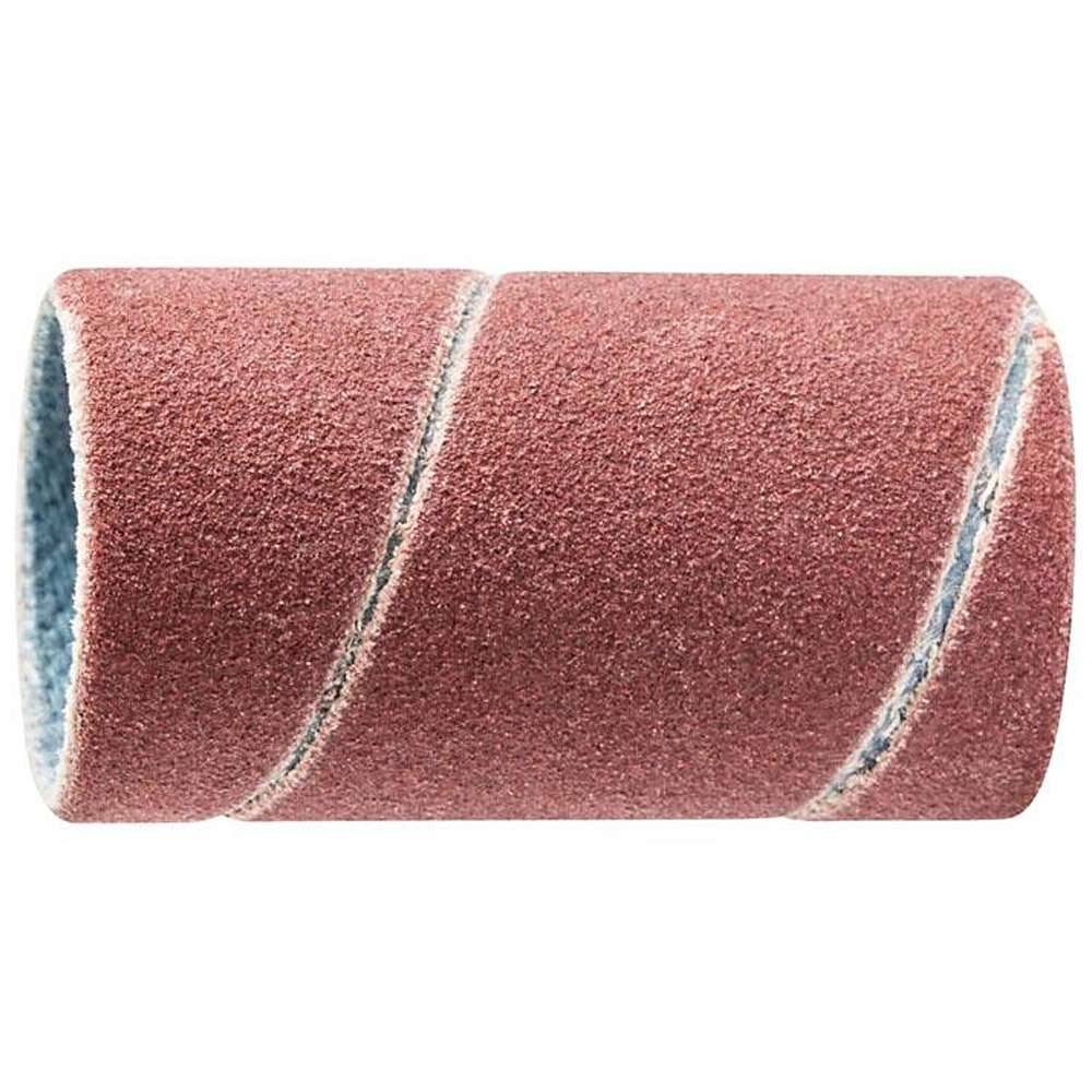 Eine zylindrische Schleifhülse mit rosa Schleifkörnern und spiralförmigen blauen Streifen, gezeigt auf weißem Hintergrund.