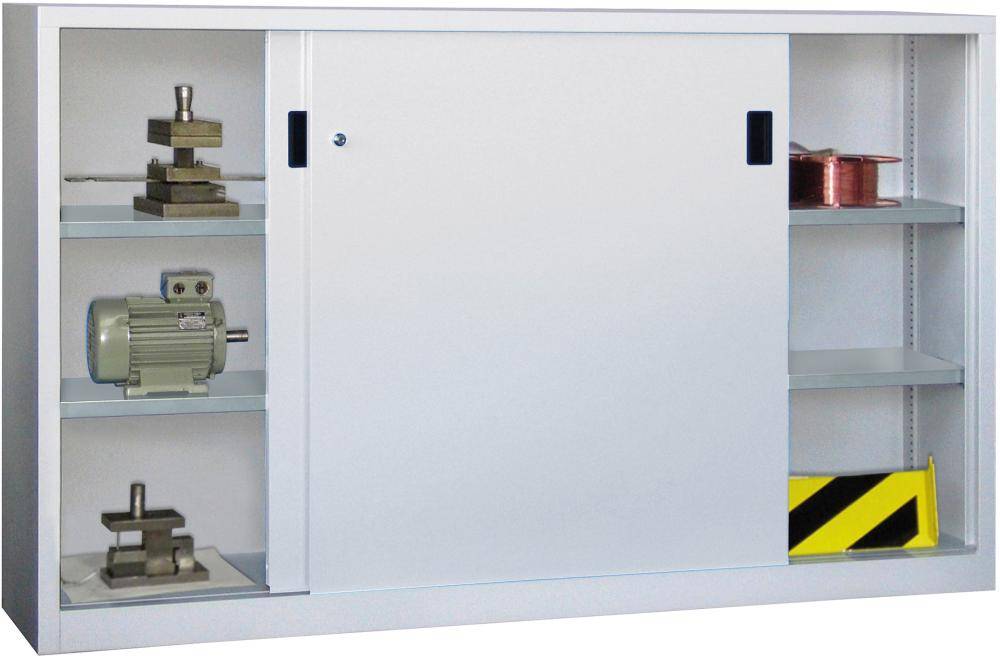 Schwerlastschrank H1200xB2000xT400 mm 4 Böden verz. Mittelwand RAL 7035 Schiebetür - Artikel: 7830354410