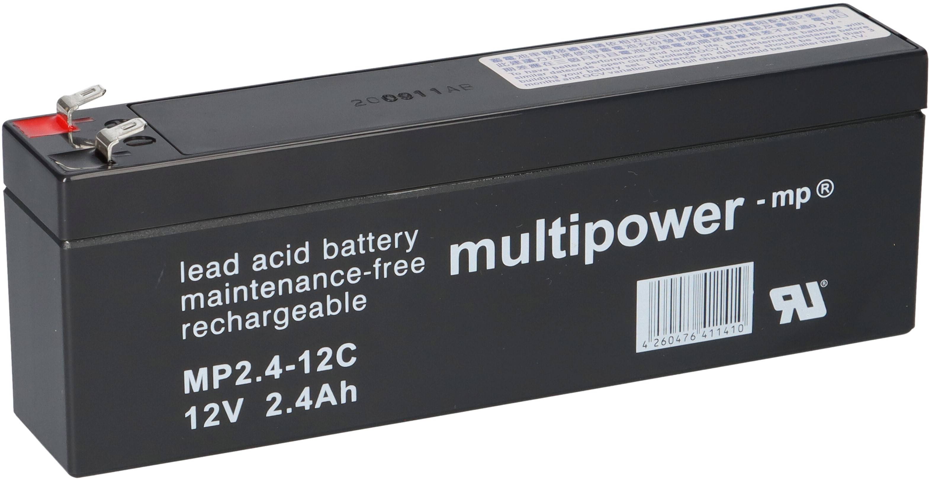 Multipower MP2,4-12C AGM Zyklenakku 12V 2,4Ah – F4,8 mm
