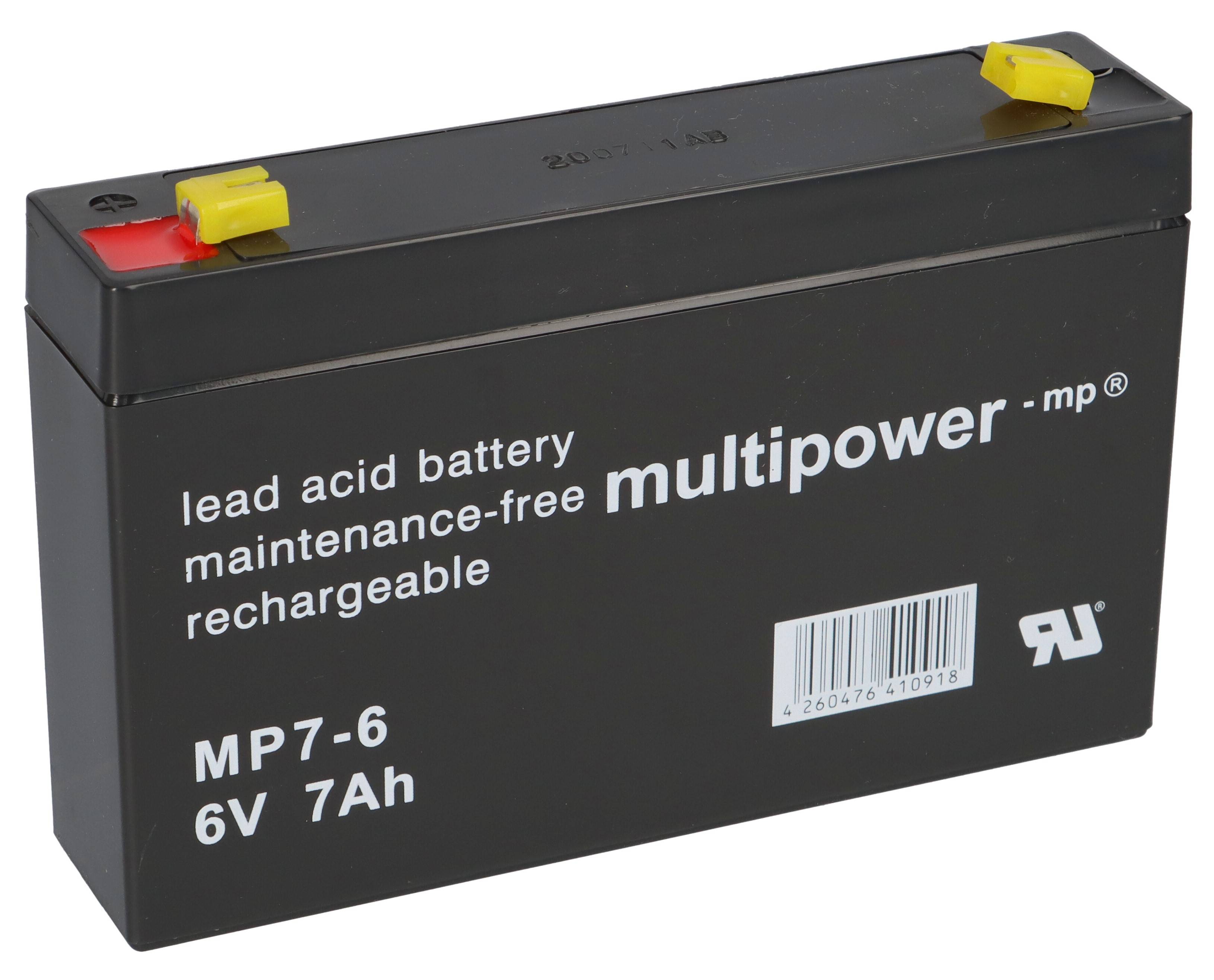 Eine schwarze Blei-Säure-Batterie mit der Beschriftung 