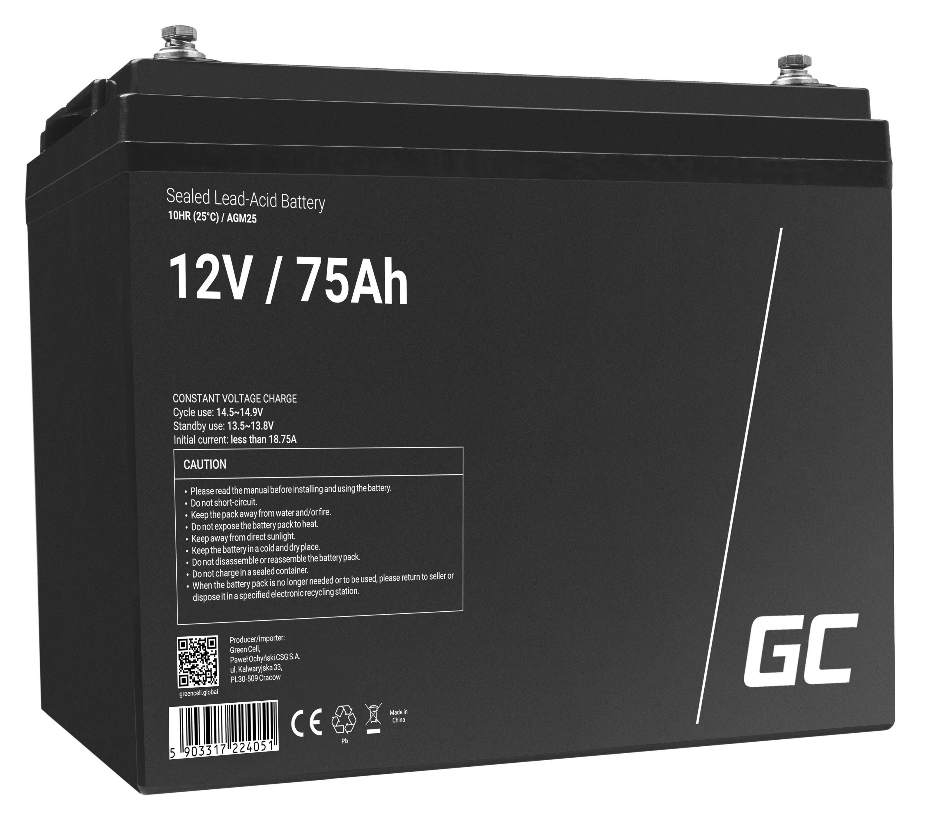 AGM-Batterie Blei-Säure VRLA - 12V - 75Ah