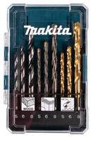 Makita Bohrbittsatz in einer durchsichtigen Kunststoffbox, mehrere schwarze und goldene Bits vertikal angeordnet.