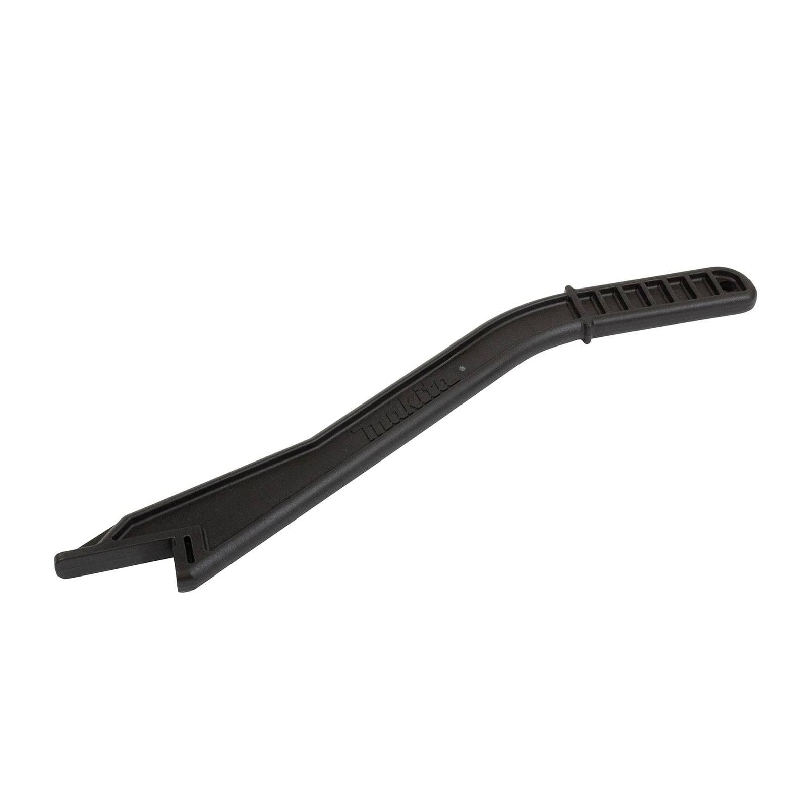 Ein schwarzer Reifenheber für die Fahrradwartung mit einer geschwungenen Kante zum Hebeln und einem ergonomischen Griff für besseren Halt.