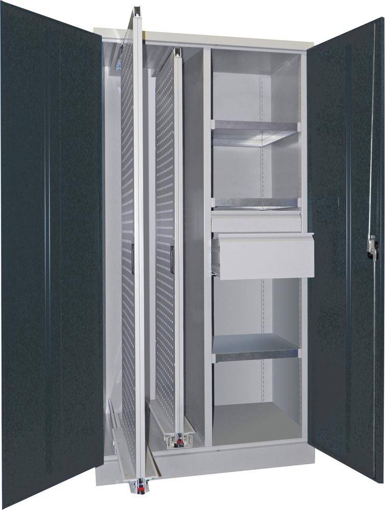 Vertikalauszugsschrank B1000xT600xH1950 mm 2 Wannen, 3 Böden, 2 SL RAL 7035/7016, Mittelwand - Artikel: 7830947250