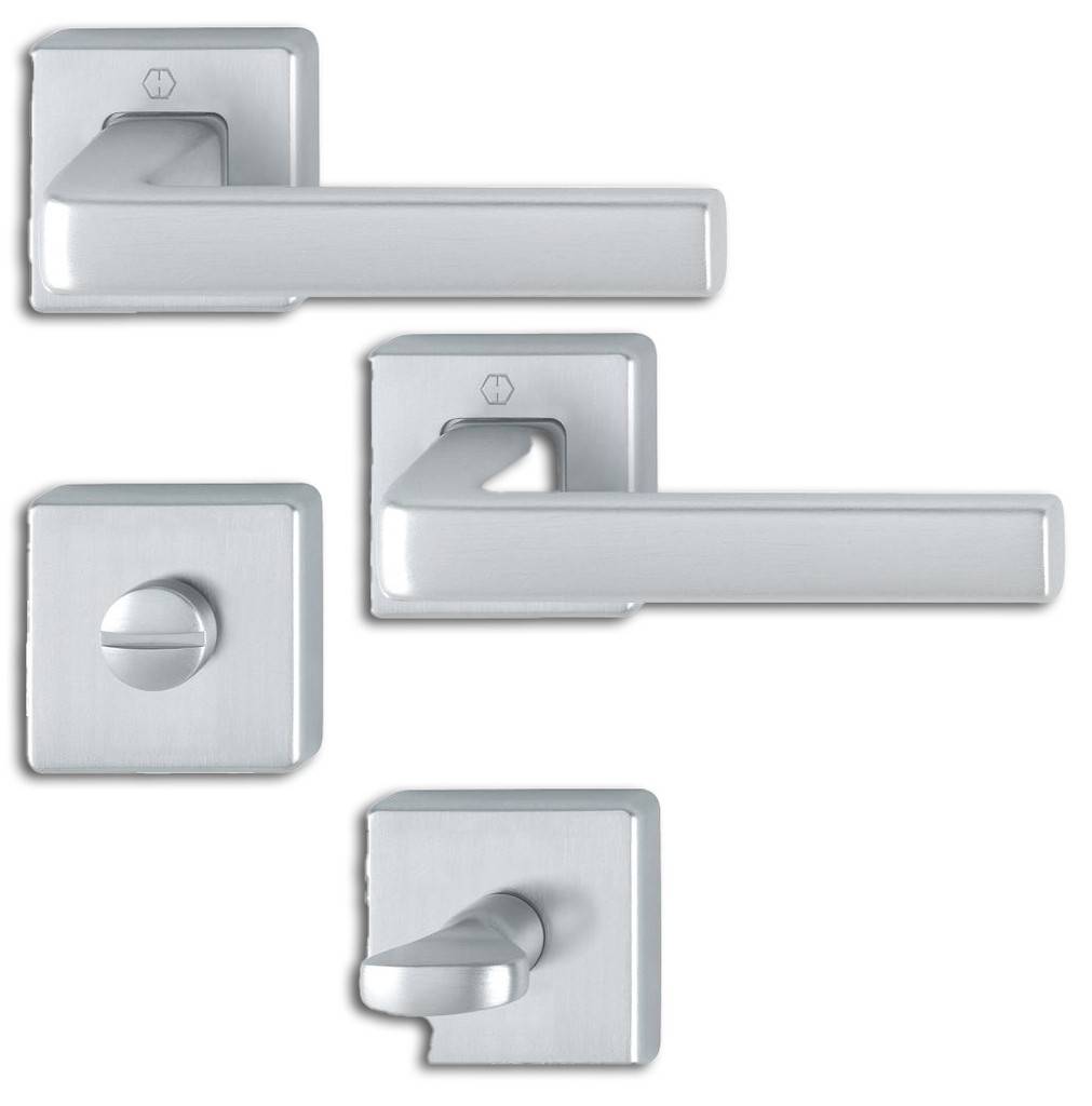 HOPPE-Aluminium-Rosetten-Türgriff-Garnitur mit Schlüsselrosetten für Innentüren Lagerung Türgriffe fest/drehbar, Rückholfedern, wartungsfreie