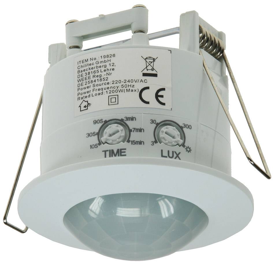 ChiliTec 19826 Decken-Einbau-Bewegungsmelder 360° PIR, LED geeignet, 6m Detektion, weiß