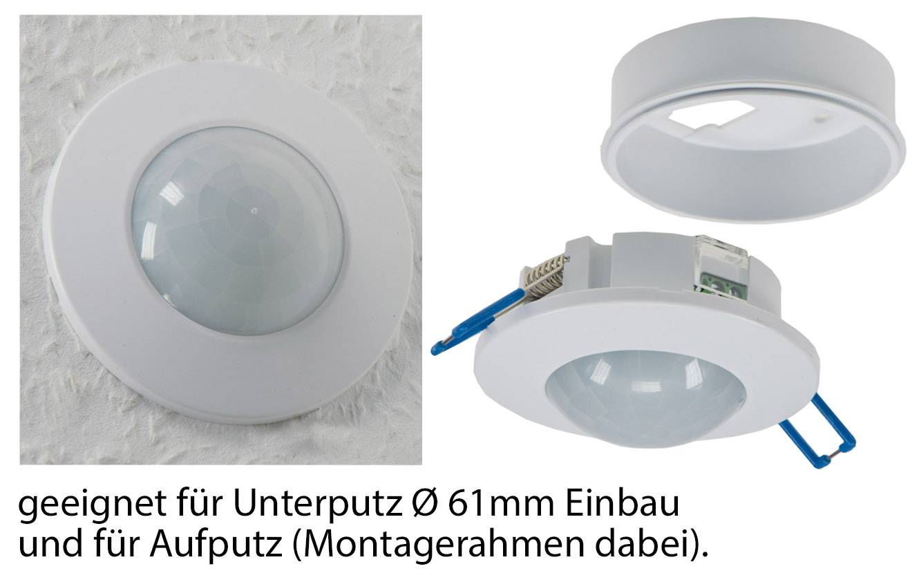 ChiliTec Decken-Einbau-Bewegungsmelder 360° FLAT LED geeignet, 8m Detektion, weiß,80x30mm