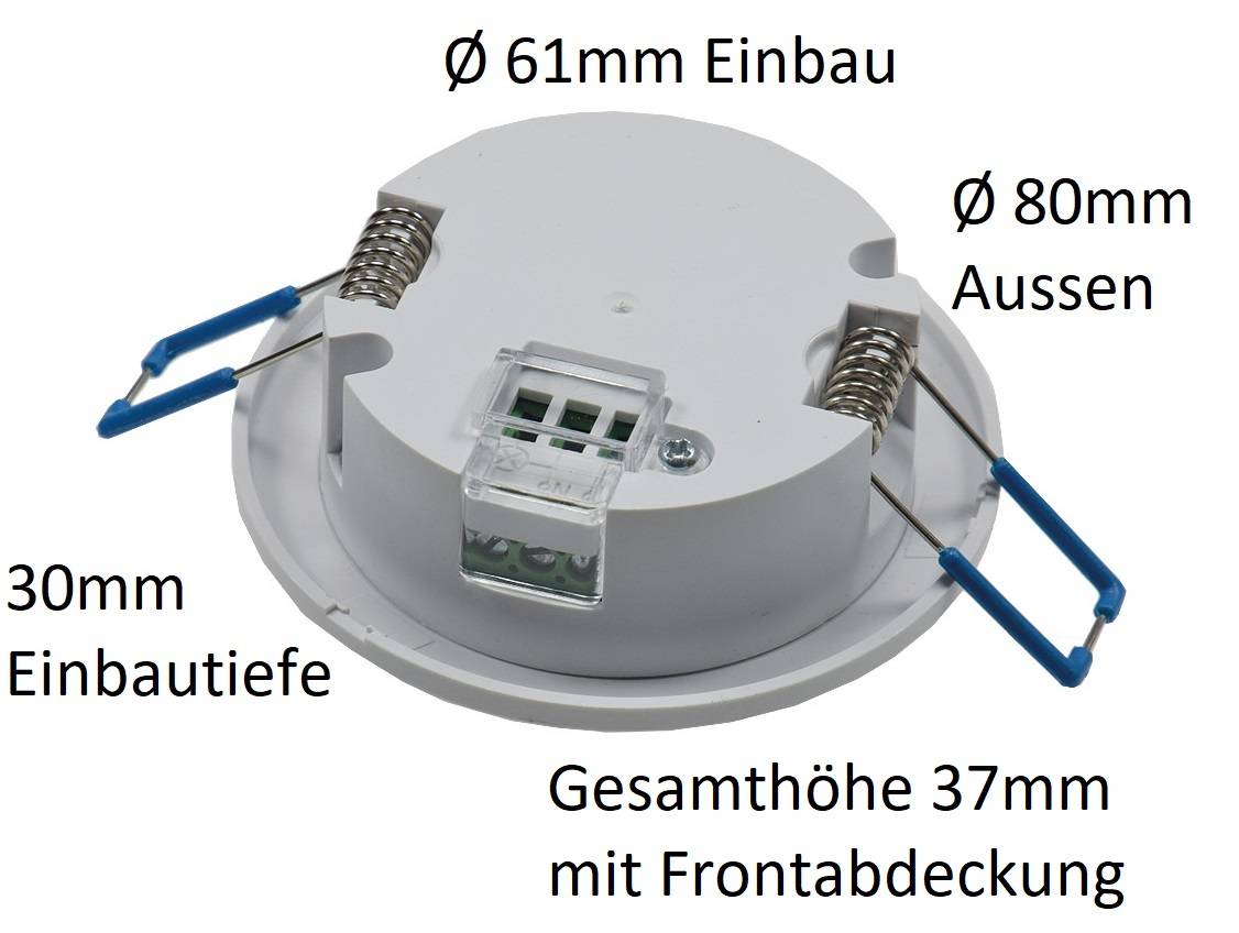 ChiliTec Decken-Einbau-Bewegungsmelder 360° FLAT LED geeignet, 8m Detektion, weiß,80x30mm