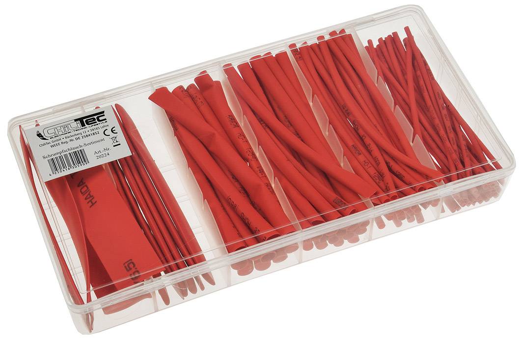 ChiliTec Schrumpfschlauch-Sortiment, 100-teilig in praktischer Box, rot
