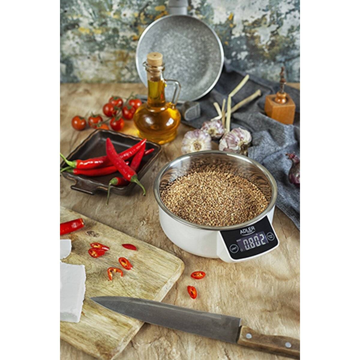 Adler AD 3166 Digitale Küchenwaage mit Display & Schüssel, TARA-Funktion in Weiß