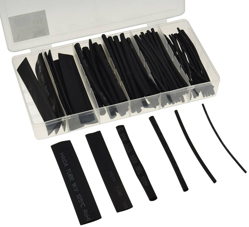 ChiliTec Schrumpfschlauch-Sortiment, 100-teilig in praktischer Box, schwarz