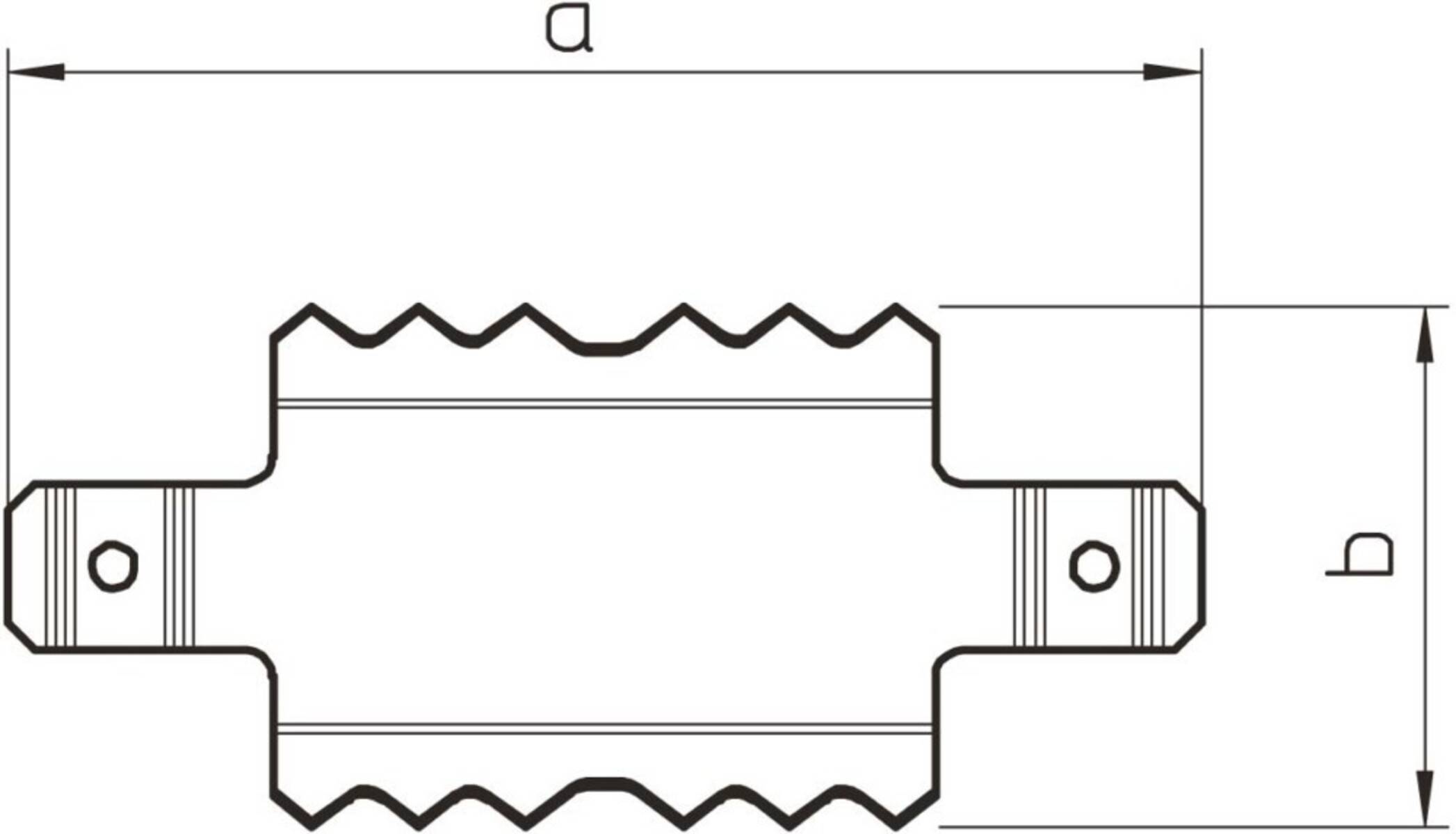 Technische Skizze, die einen Querschnitt einer mechanischen Komponente mit einem wellenförmigen Muster zeigt, gekennzeichnet mit 'a' am oberen Rand.