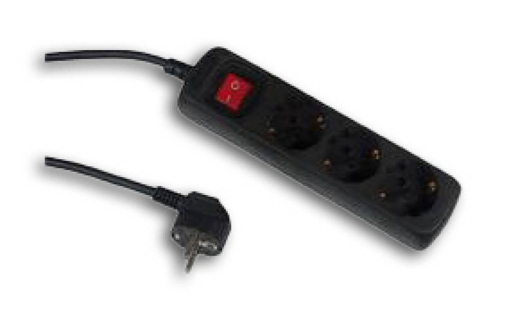 Steckdosenleiste 3-fach mit Schalter2-polig, 16 A, 250 V, 3500 Watt, 1,4 m Zuleitung H05VV-F 3G 1,5 mmMit integriertem Kinderschutz, 45 gedrehte