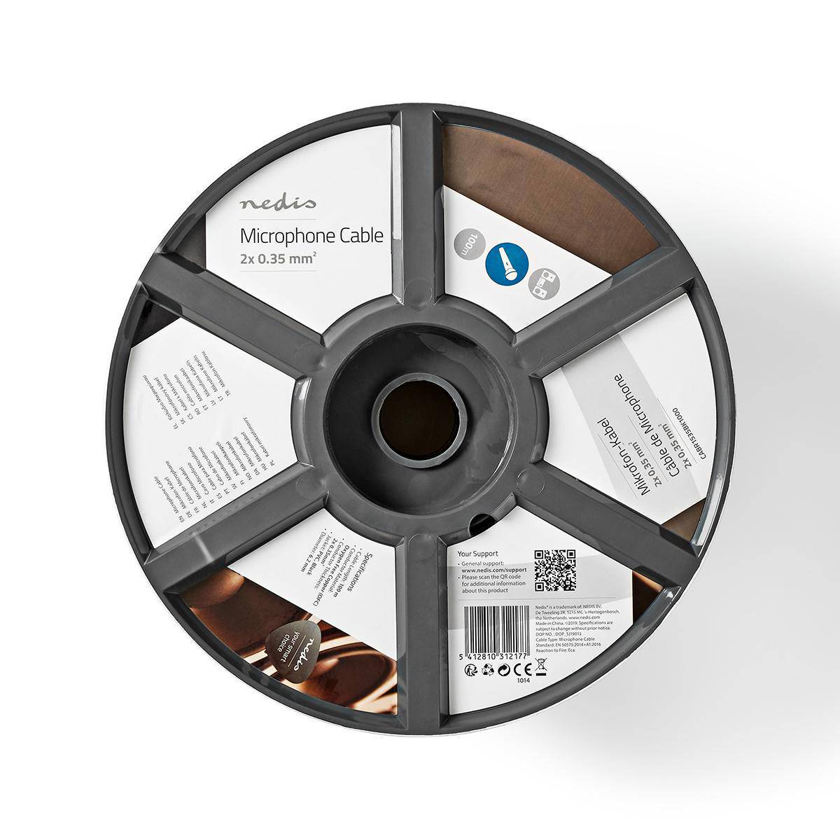 Nedis Microfoonkabel 2x 0.35 mm Koper 100.0 m Rond PVC Zwart - Kabel - Verlängerungskabel