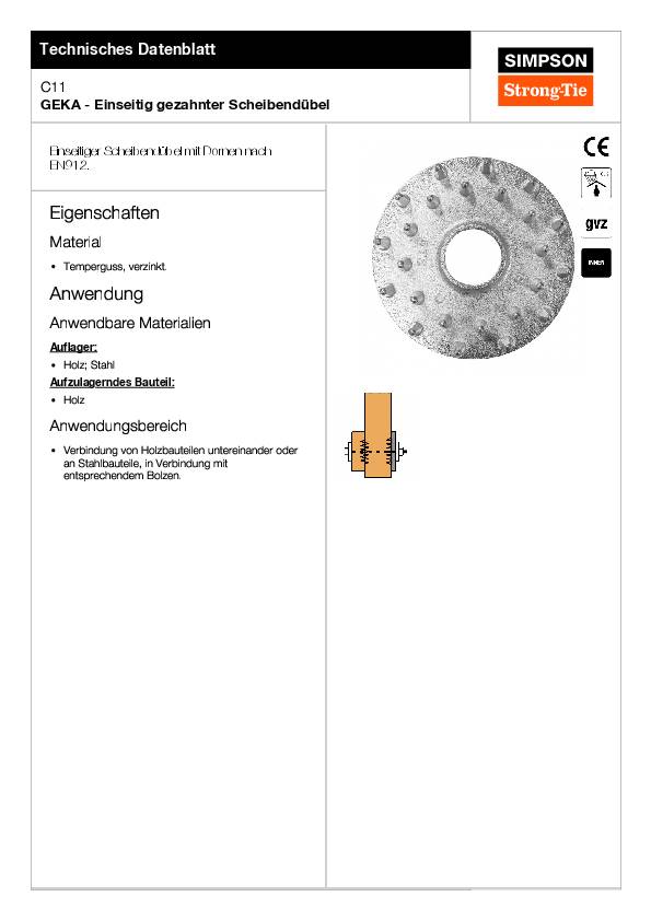 Simpson GEKA-Dübel C11, 1-seitig 65x16,5x15