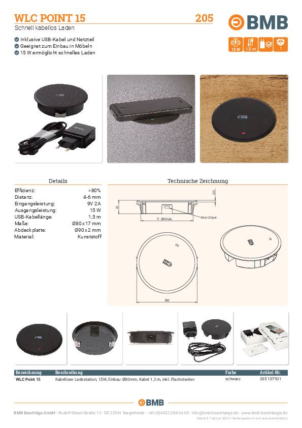 BMB WLC Point 15, 15 W, Ø80 mm, Schwarz