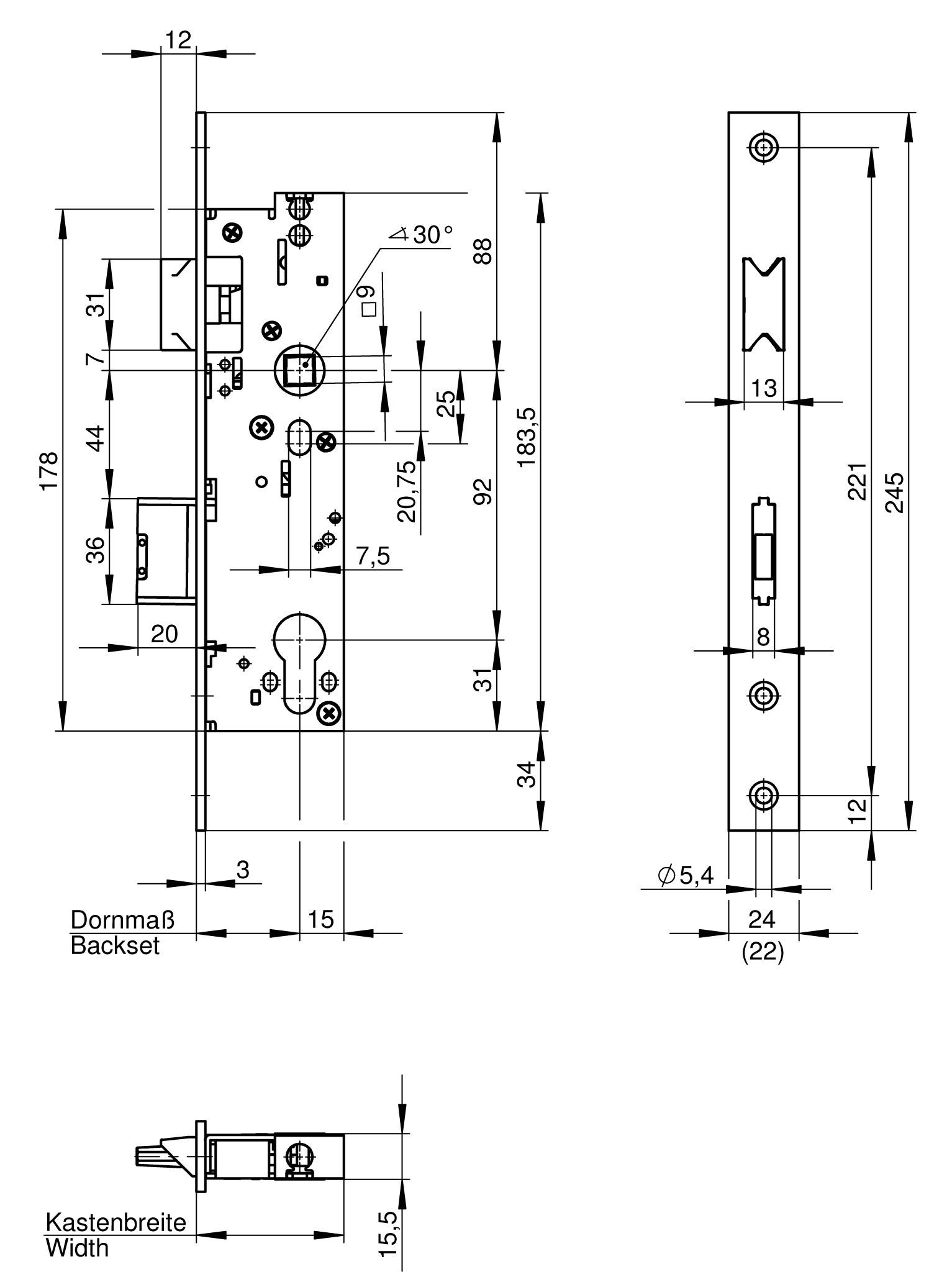 WILKA Anti-Panik-RR-Schloß, 6667 Reno Fkt. E, einfl. 35 mm Dorn, Din umstellbar