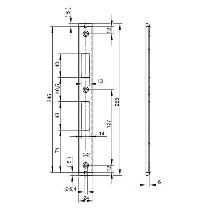 Schließbl.P643 VA ma geb.U-Schließblech f.Fluchttüren DIN L/R B.24xL.243mm WILKA