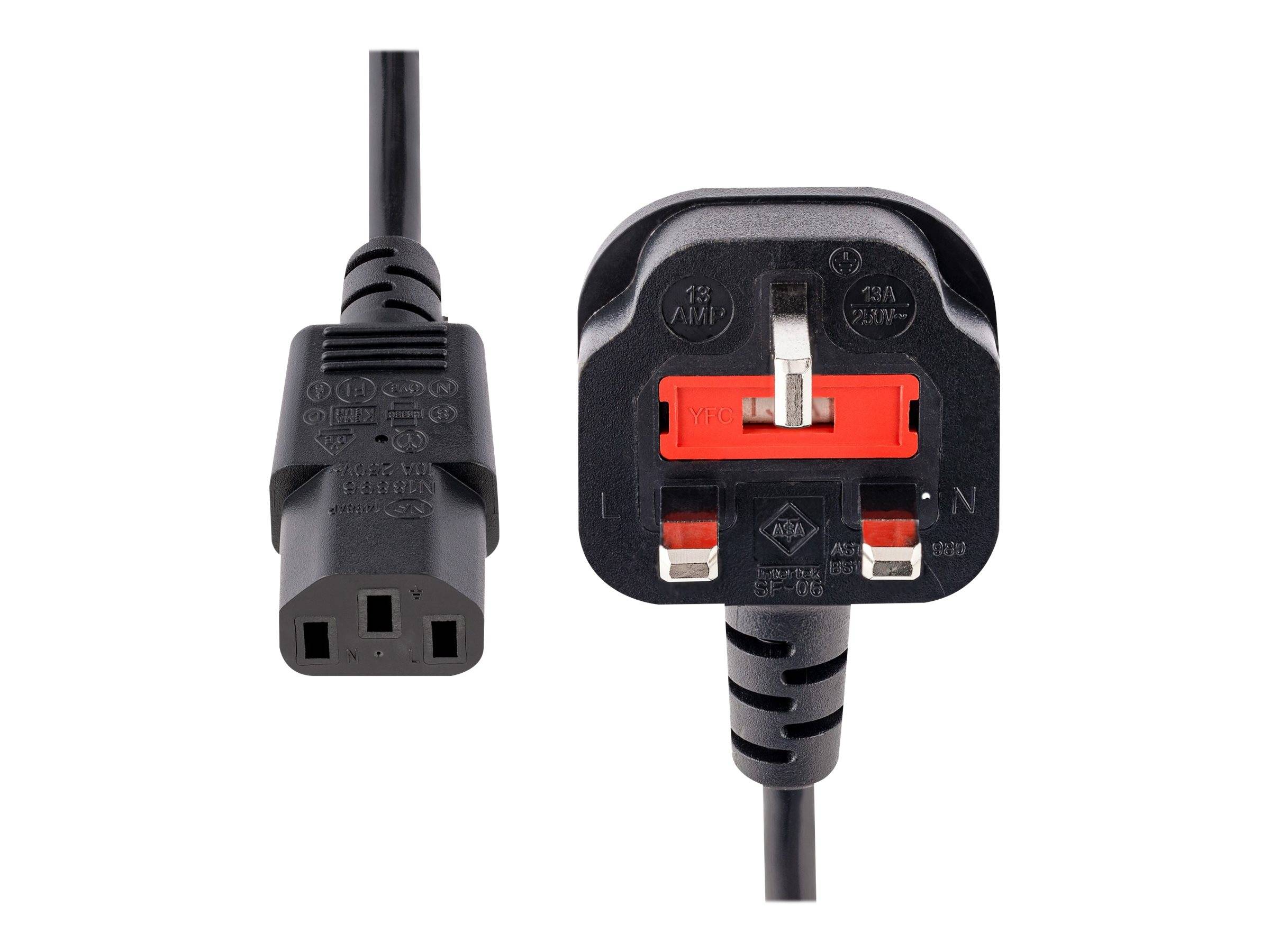 StarTech.com 1,8 m GB Computer Stromkabel, 18AWG, BS 1363 auf C13, 10A 250V, Schwarzes Ersatz-AC Stromkabel, Kaltgerätek