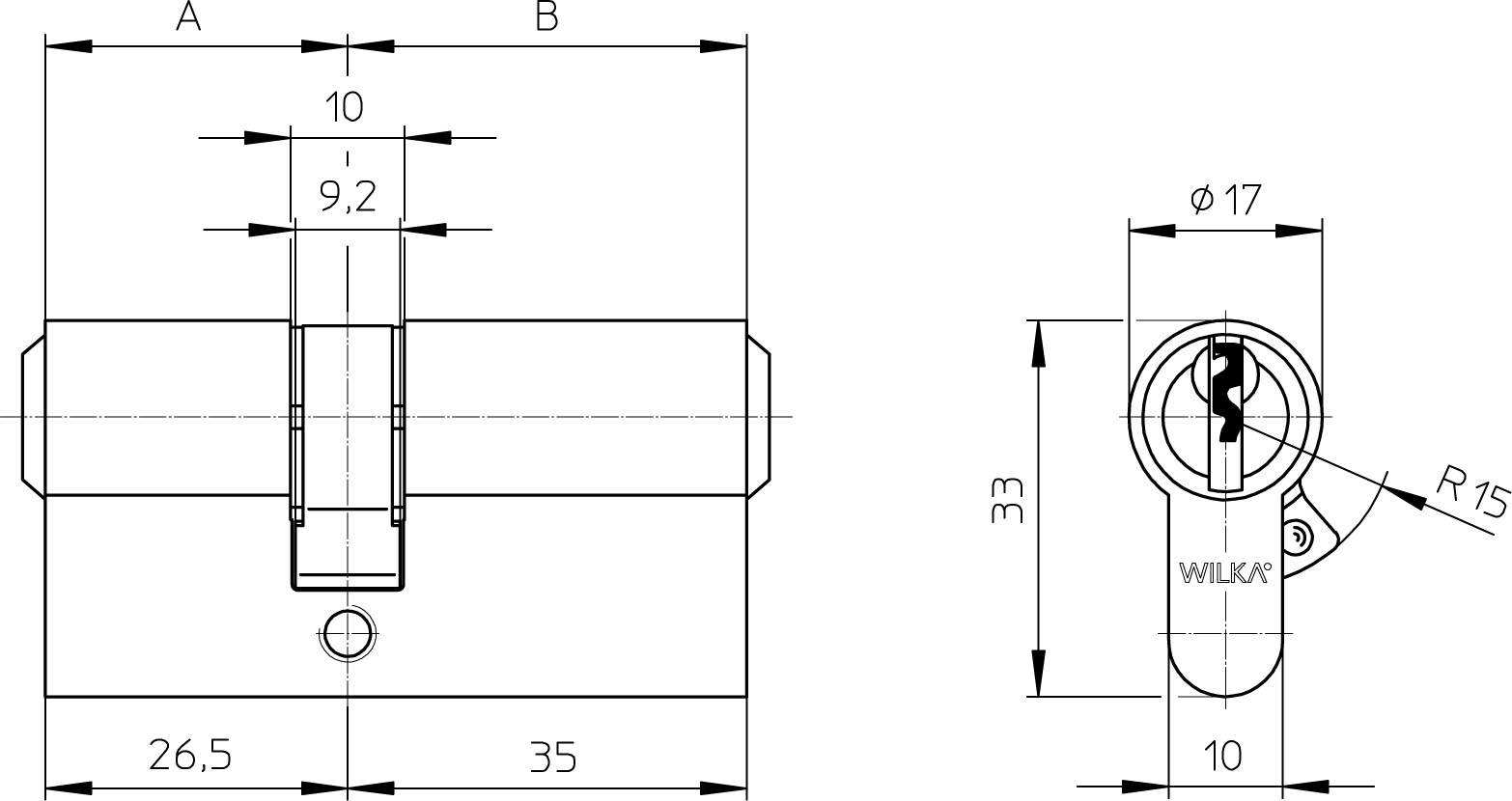 WILKA Profilzyl. mit Si-Karte 1483 N+G, 26-45 mm, inkl. 3 Neusilberschlüssel S1