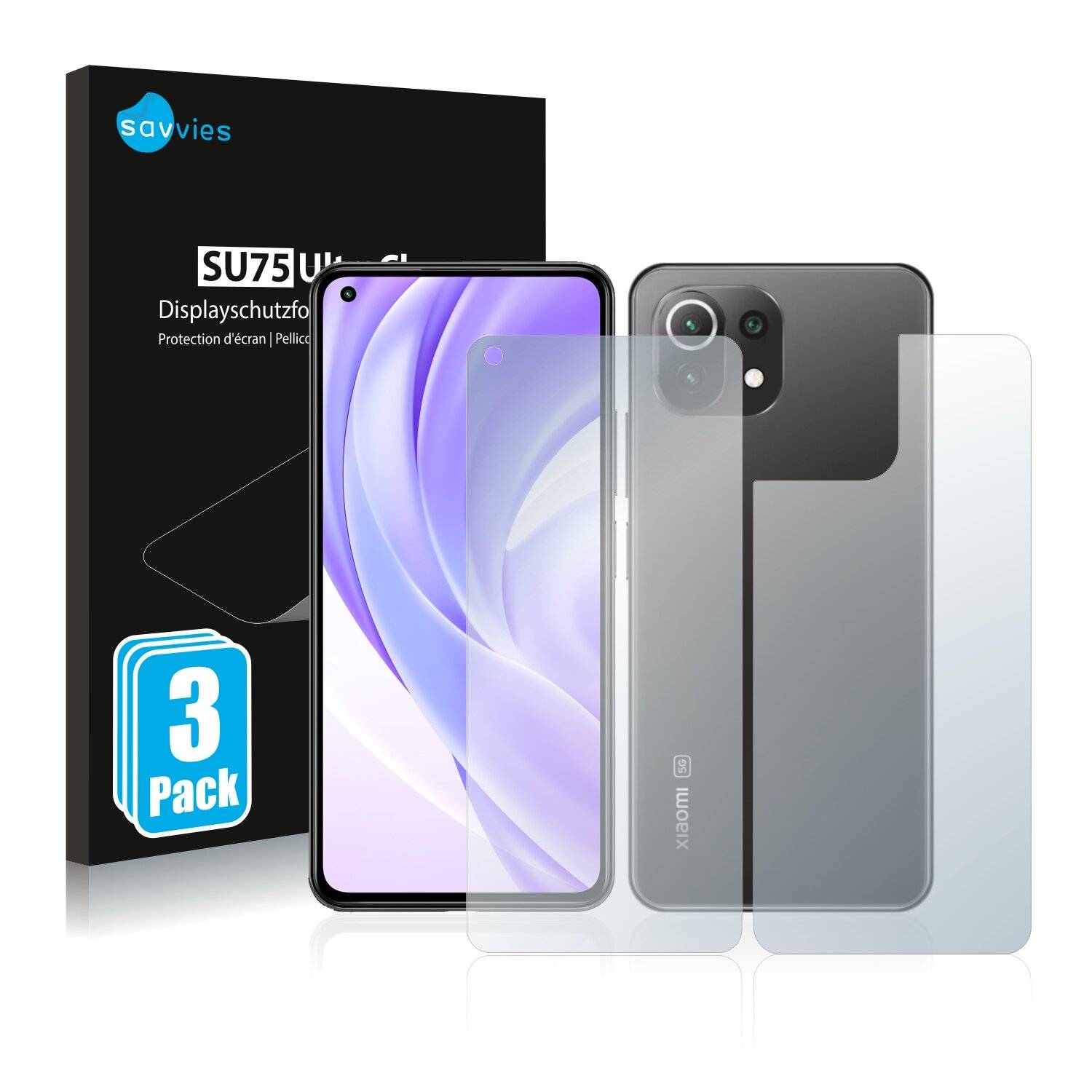 6x Savvies SU75 Displayschutzfolie für Xiaomi Mi 11 Lite (Vorder +