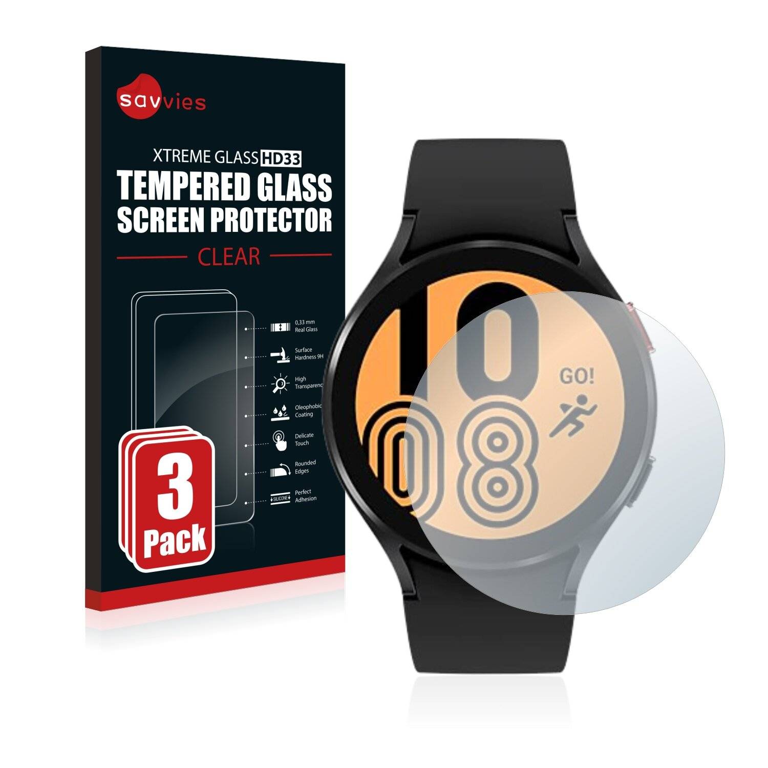 3x Savvies HD33 Clear Schutzglas für Samsung Galaxy Watch 4