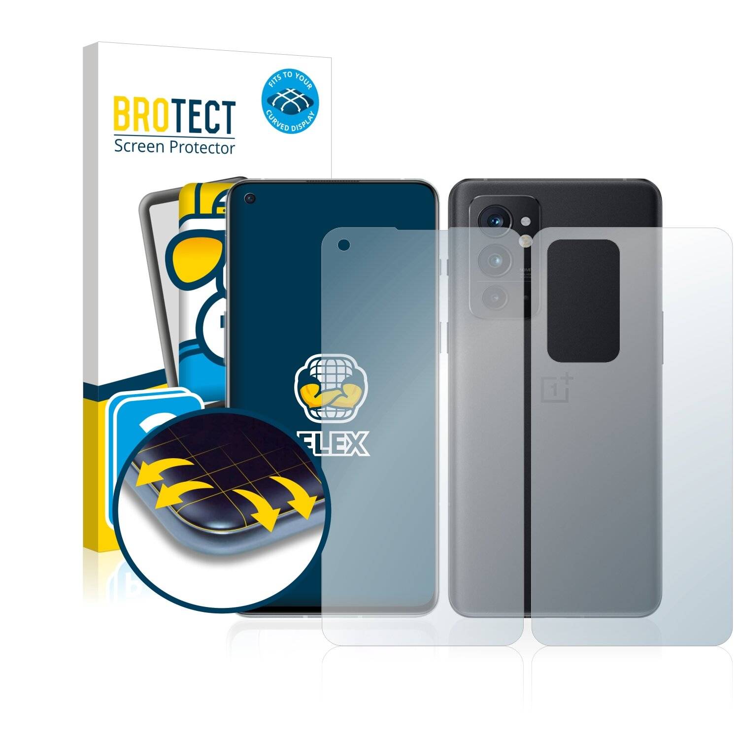 2x BROTECT Flex Full-Cover Displayschutzfolie für OnePlus 9RT 5G (Vorder +