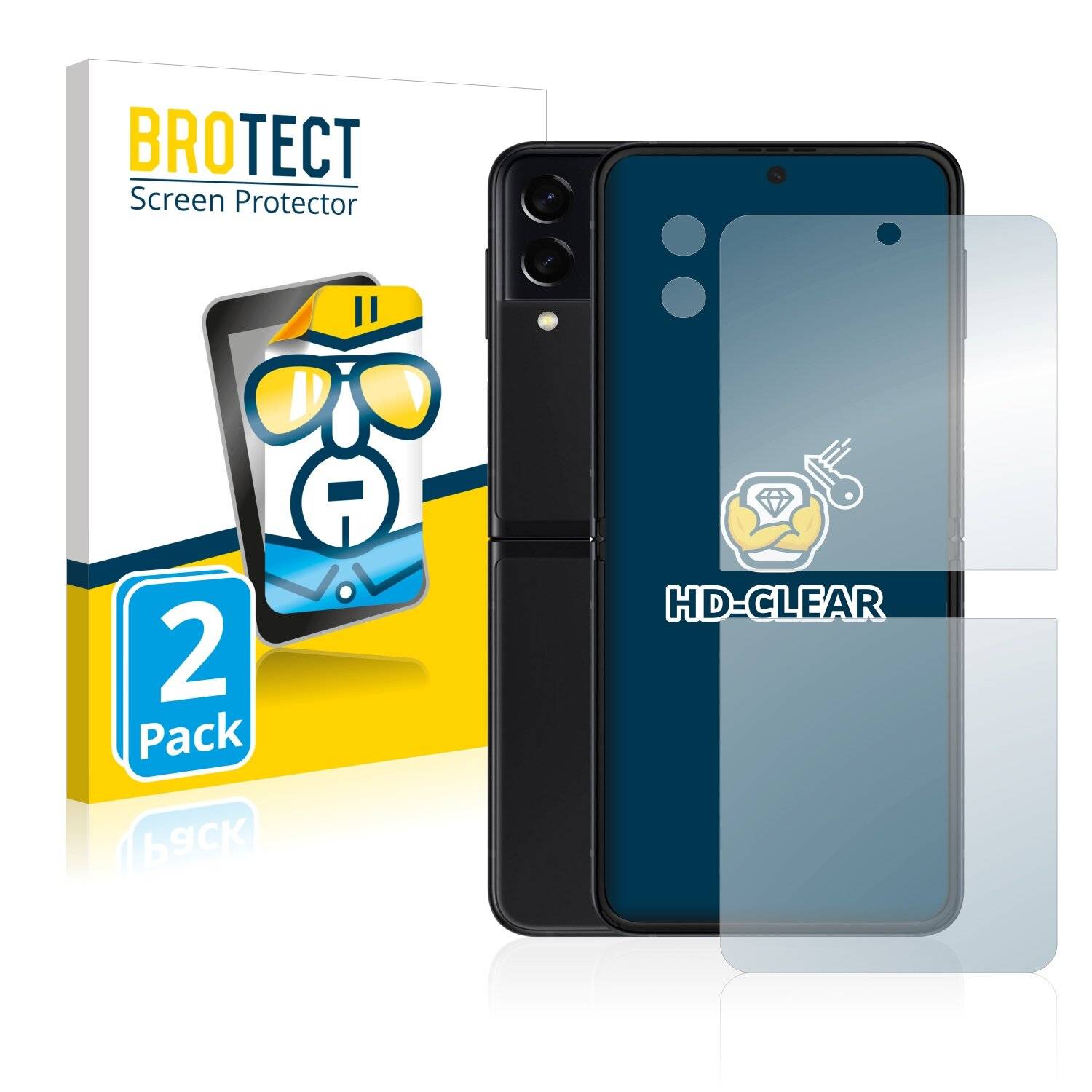 2x BROTECT HD-Clear Displayschutzfolie für Samsung Galaxy Z Flip 3 5G (Vorderseite +