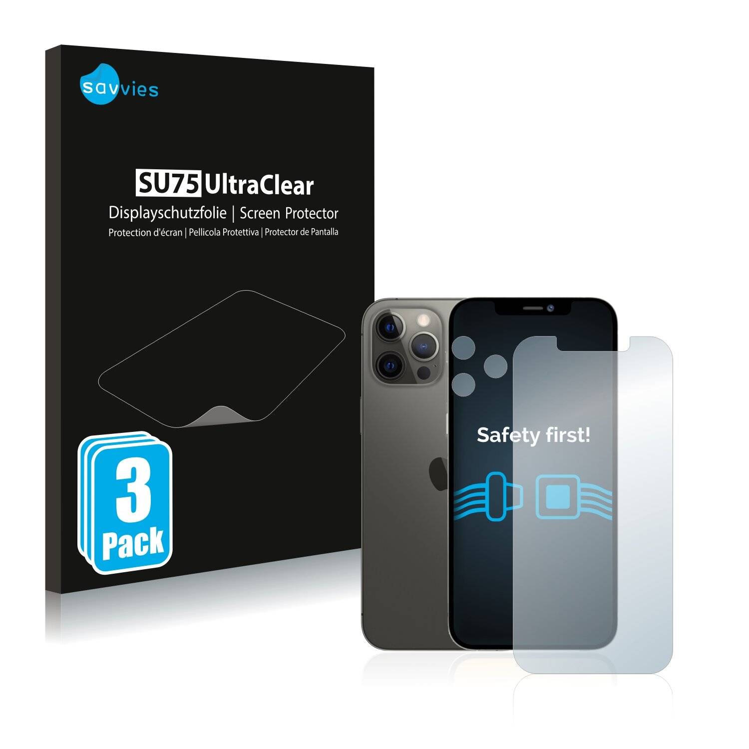 6x Savvies SU75 Displayschutzfolie für Apple iPhone 12 Pro Max (Vorderseite +
