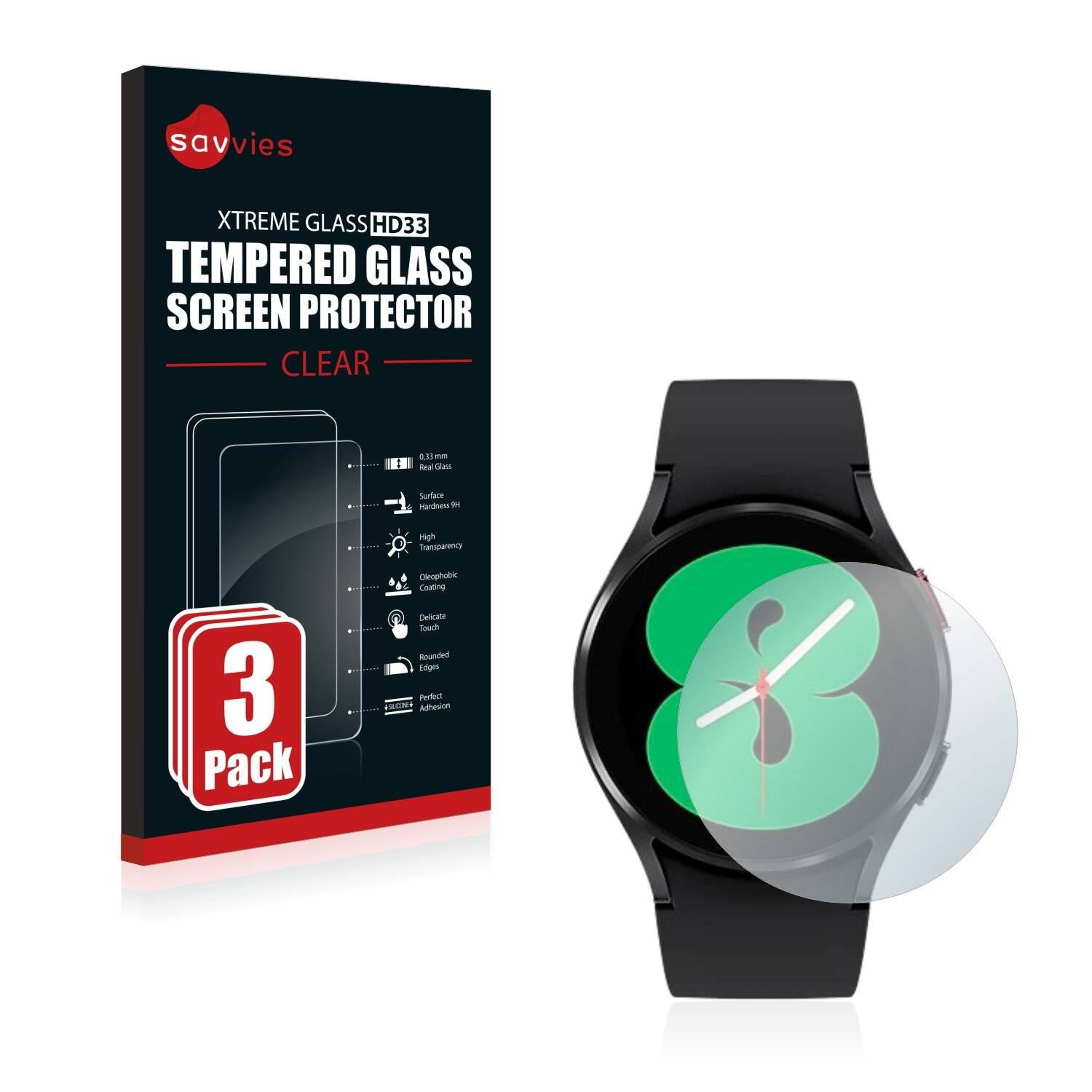 3x Savvies HD33 Clear Schutzglas für Samsung Galaxy Watch 4