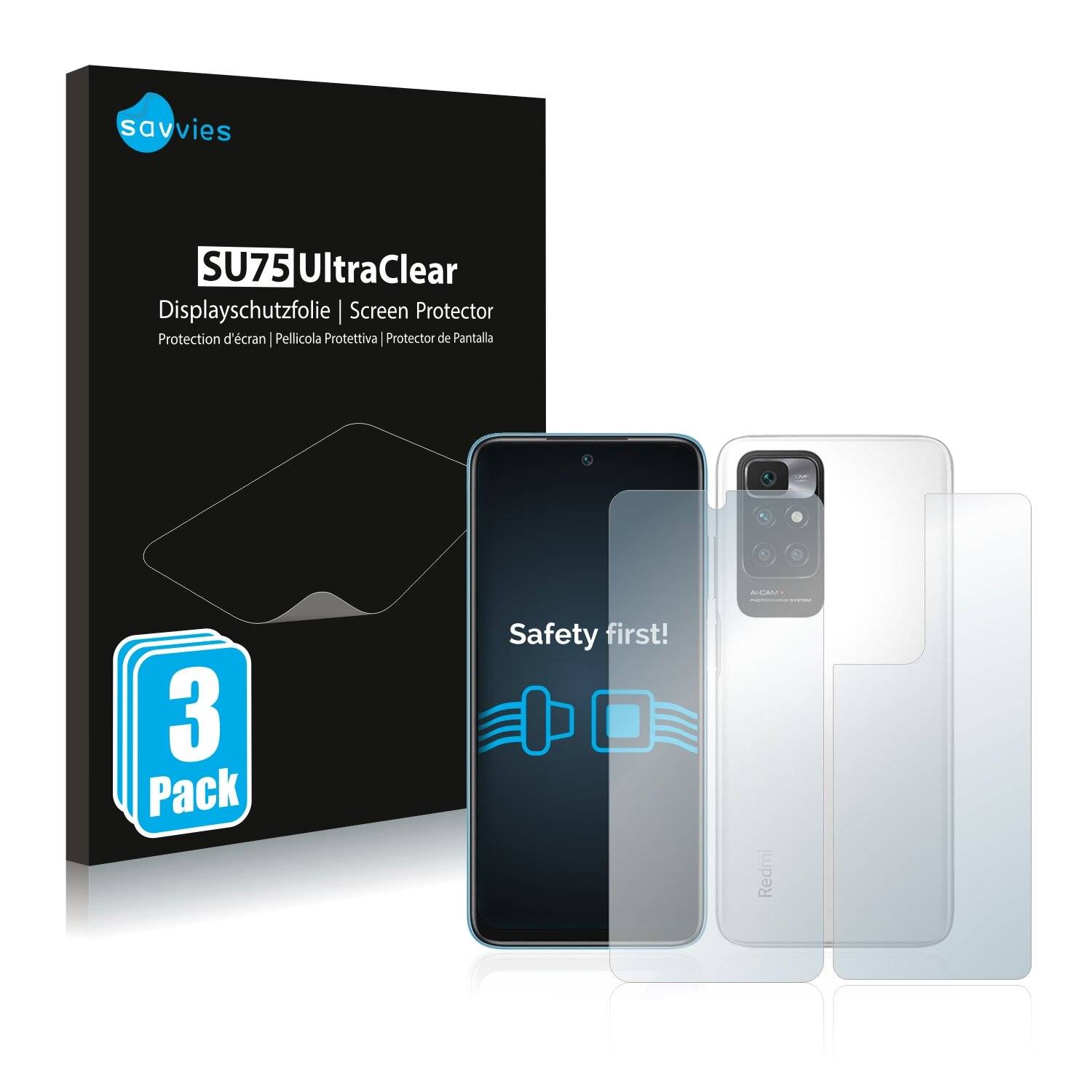 6x Savvies SU75 Displayschutzfolie für Xiaomi Redmi 10 (Vorder +