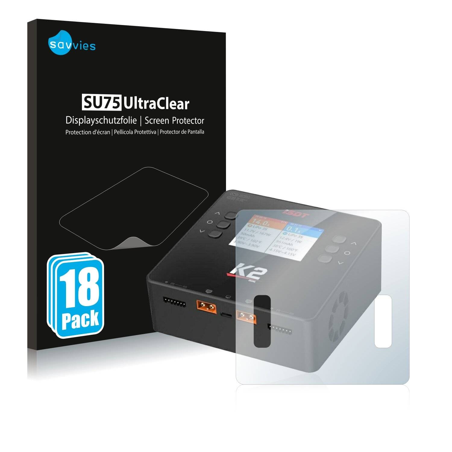 18x Savvies SU75 Displayschutzfolie für ISDT Smart Duo Charger