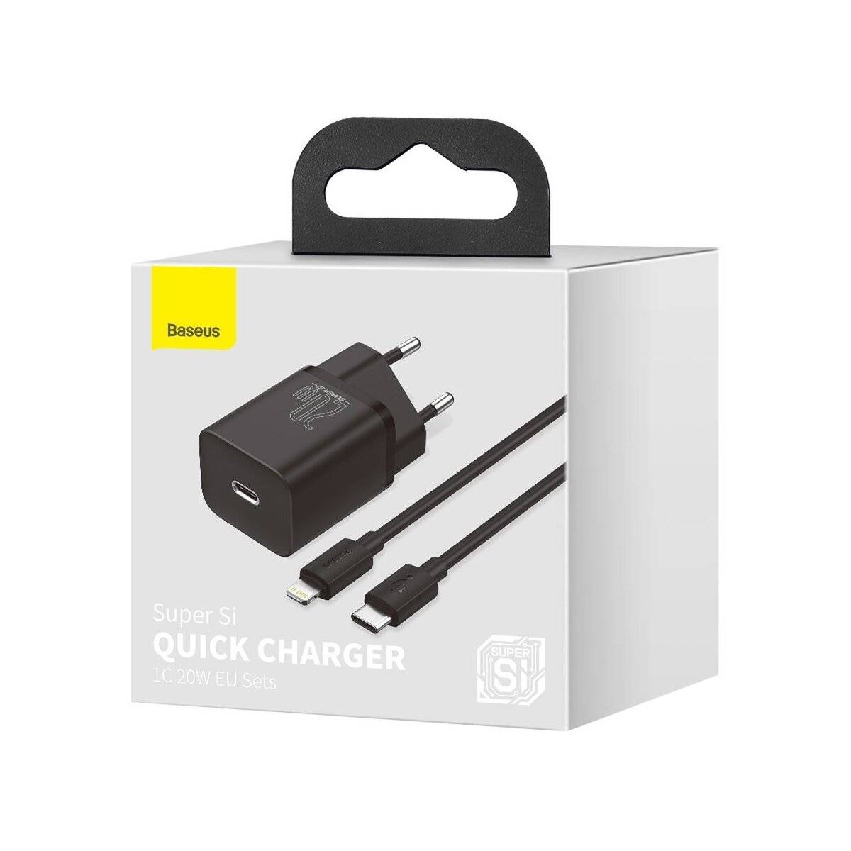 Baseus Super Si 1C Schnellladegerät USB Typ C 20W Power Delivery + USB-Kabel Typ C - iPhone 1m schwarz (TZCCSUP-B01)